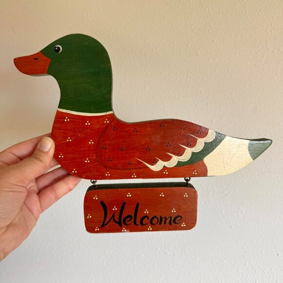 Wooden Duck Welcome Sign, 80s/90s Cottage Decor - Picture 7 of 7